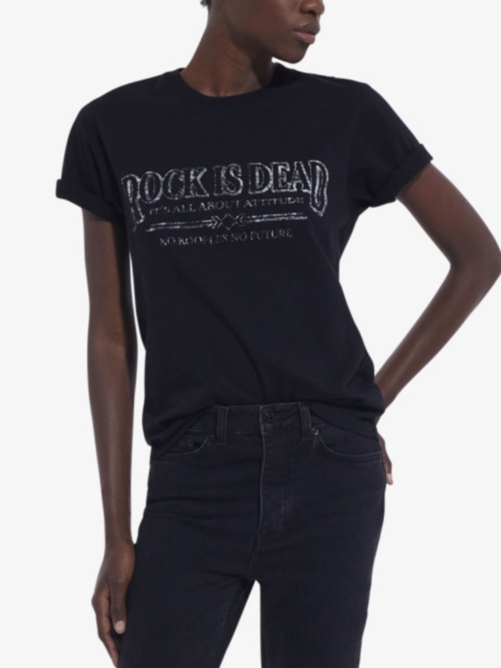 The Kooples Rock is Dead Print Cotton T-shirt in Black Size 0